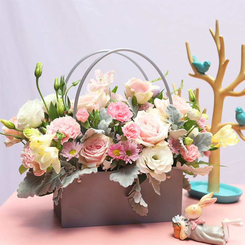 PVC Bouquet Flower Boxes Round Living Vases Florist Box Flower Plant Boxes Gift  Waterproof Bouquet Bag Flower Arrangement