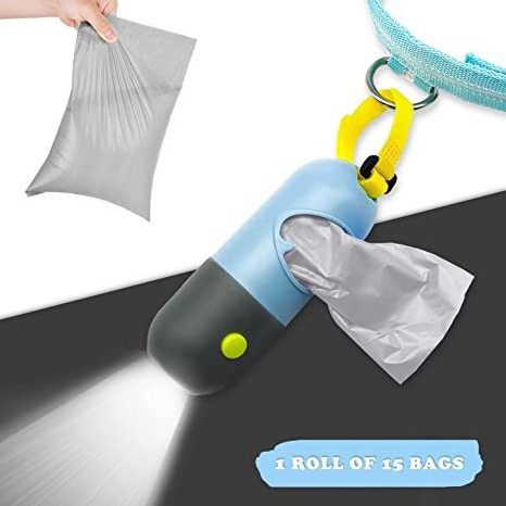 Dog Poop Waste Bags Holder with LED Flashlight Trash Waste Bags Carrier with Potty Bags Clip Fastener