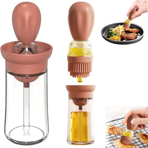 Kitchen Olive Oil Glass Dispenser Bottle with Silicone Brush for Cooking 180ml Dropper Measuring Oil Bottle for Air Fryer BBQ