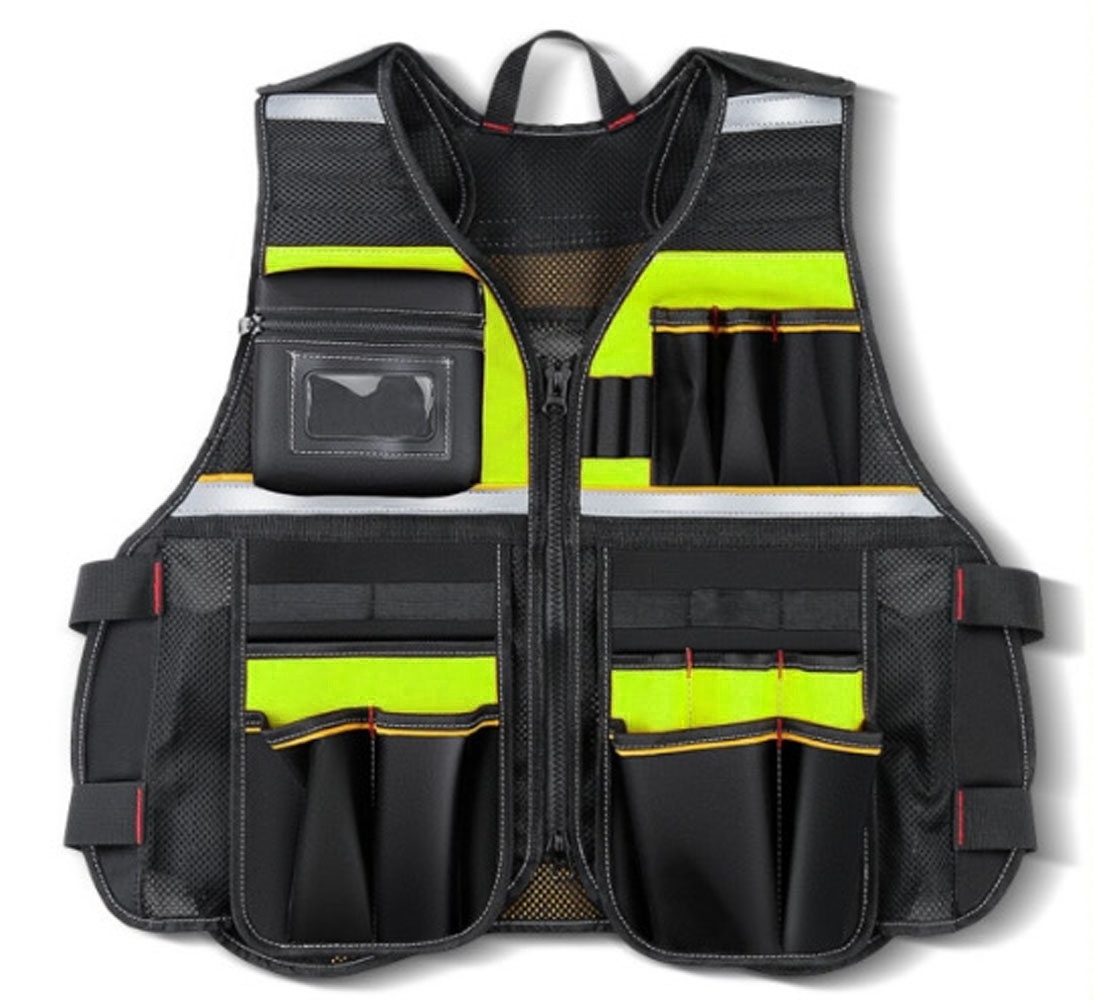 High quality men's work vest Construction vest tools multi-pocket work vest for electricians