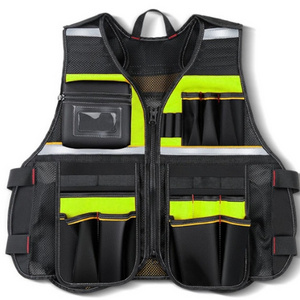 High quality men's work vest Construction vest tools multi-pocket work vest for electricians