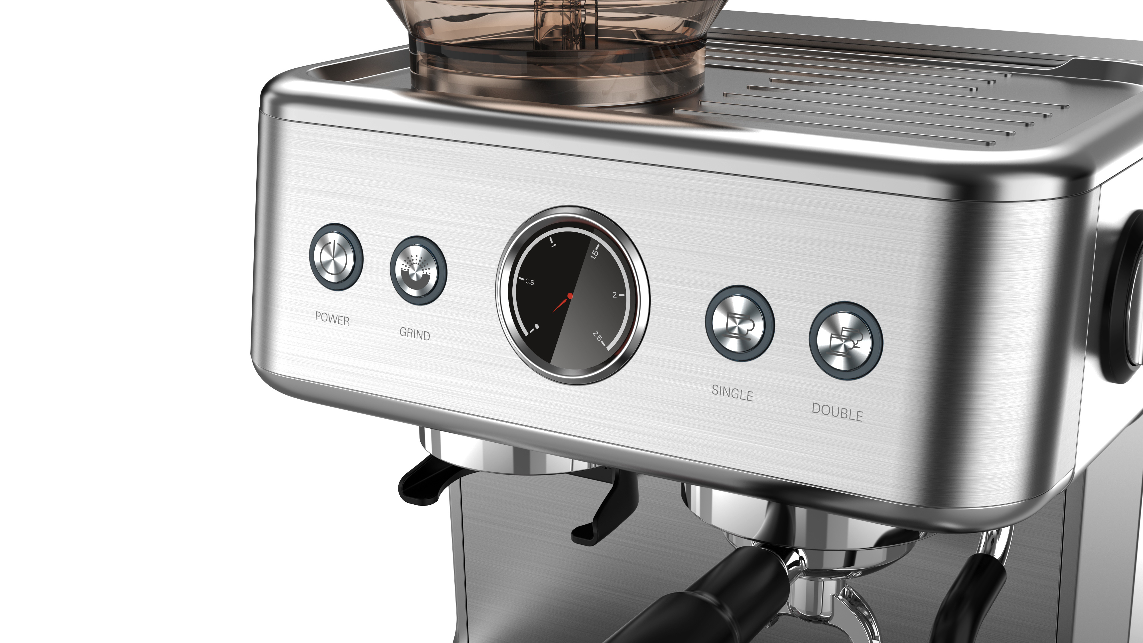 Silver Espresso Maker Temperature Control 15Bar 2 Cup Espresso Coffee Maker Espresso Machine