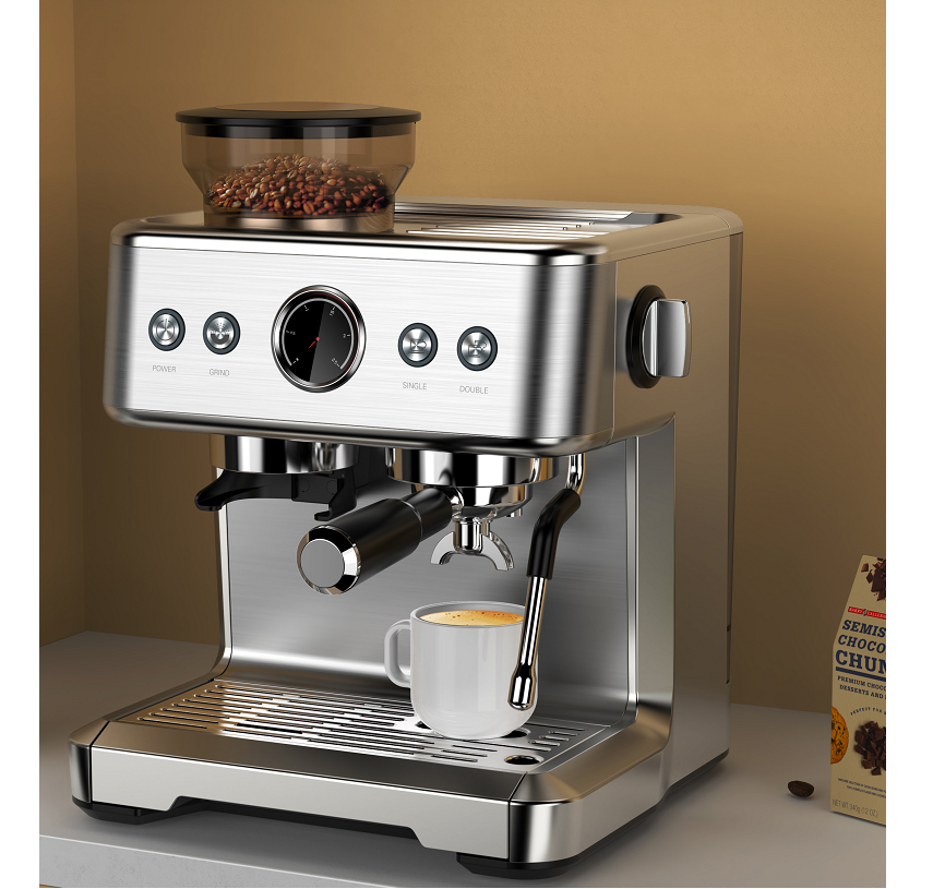 Silver Espresso Maker Temperature Control 15Bar 2 Cup Espresso Coffee Maker Espresso Machine