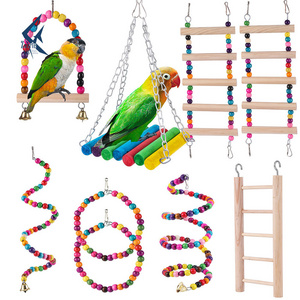 Bird Toys Set Swing Chewing Training Toys Small Parrot Hanging Hammock Parrot Cage Bell Perch Toys with Ladder Pet Supplies 1pc