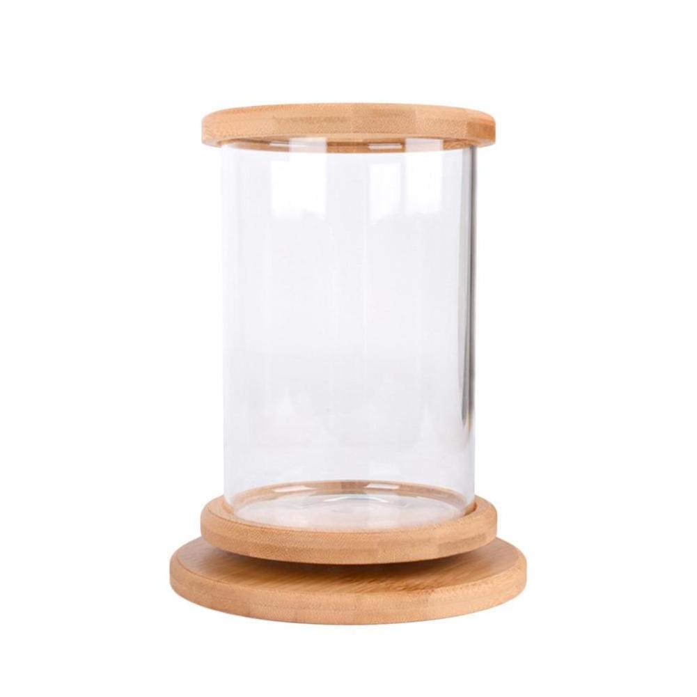 Aquarium A 360 Degree Rotating Glass Betta Fish Tank Bamboo Base Mini Fish Tank Decoration Rotate Fish Bowl Aquarium Accessories