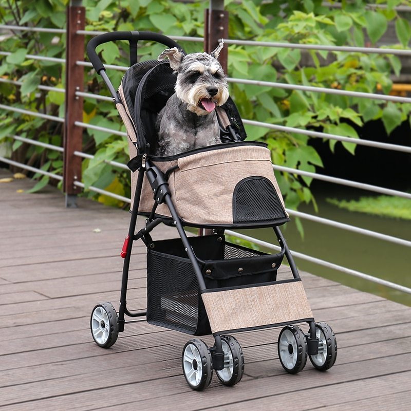 Foldable Pet Stroller 4-Wheel Dog Travel Stroller Pushchair Jogger with Storage Basket for Puppy Cat Pet Suplie Outdoor