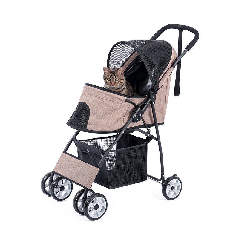 Foldable Pet Stroller 4-Wheel Dog Travel Stroller Pushchair Jogger with Storage Basket for Puppy Cat Pet Suplie Outdoor