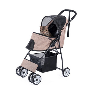 Foldable Pet Stroller 4-Wheel Dog Travel Stroller Pushchair Jogger with Storage Basket for Puppy Cat Pet Suplie Outdoor