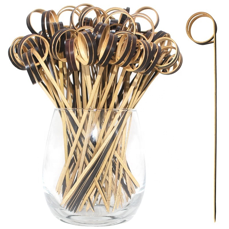 Looped Knot Food Picks Party Toothpicks for Appetizers Barbecue Snacks Club Sandwiches Cocktail Picks Bamboo Skewers