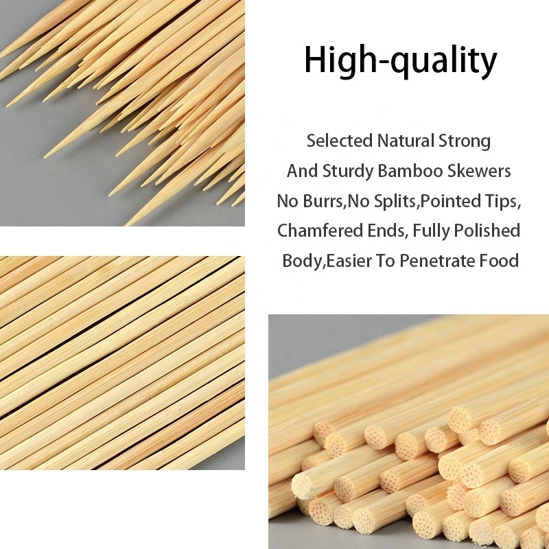 High quality Barbecue bamboo sticks 100% Pure Ecology Eco-Friendly Disposable Bamboo Skewers Long Hot Dog Bamboo Sticks