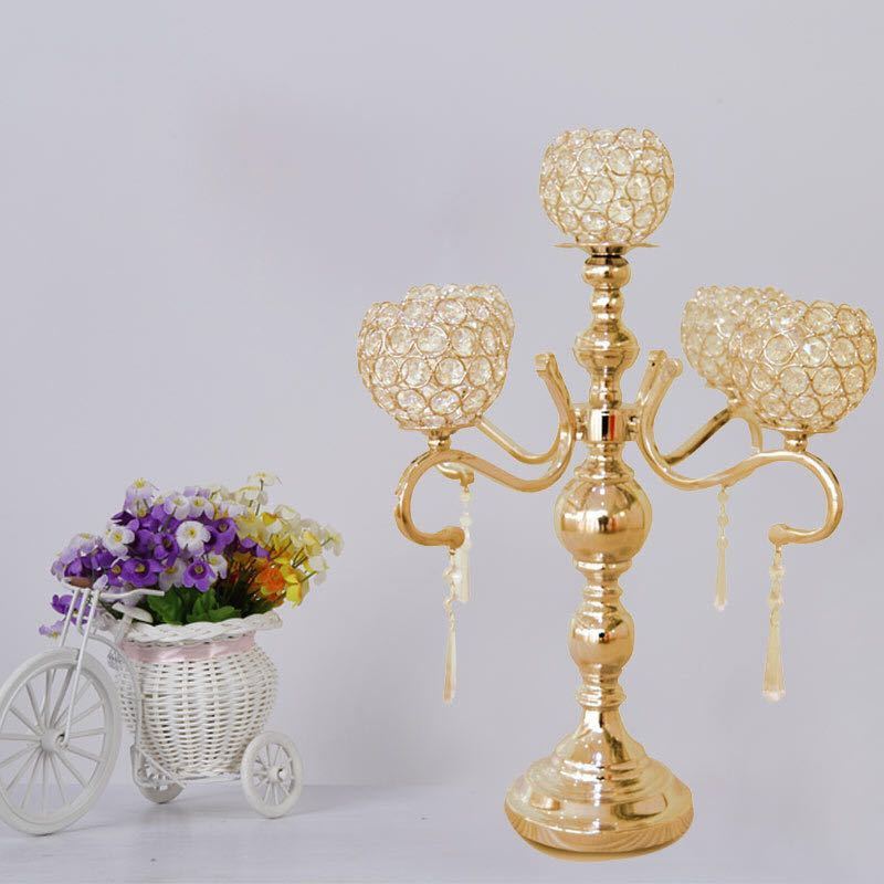 Wedding banquet decoration metal crystal ball candle holder table centerpieces