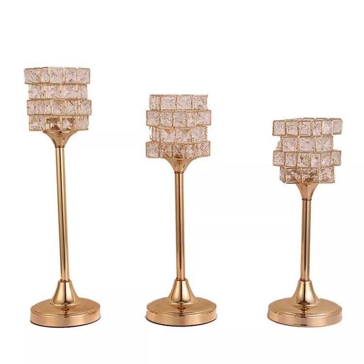 Event decoration high quality wedding gold crystal candle holder