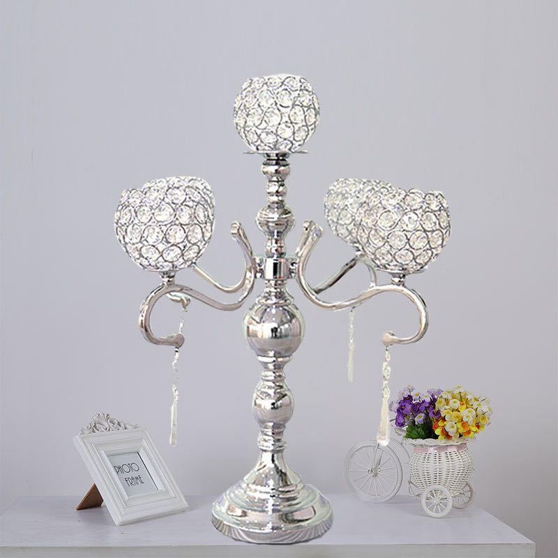 Wedding banquet decoration metal crystal ball candle holder table centerpieces