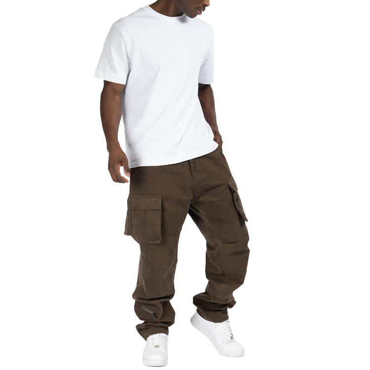 Wholesale Baggy Cargo Pants For Men Streetwear Custom Wide Leg Stacked high quality Khaki Trousers for men