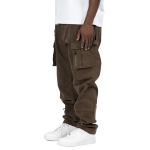 Wholesale Baggy Cargo Pants For Men Streetwear Custom Wide Leg Stacked high quality Khaki Trousers for men