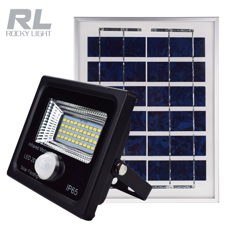 Rocky light 10W 20W 30W 50W flood light PIR motion sensor waterproof solar panel for outdoor