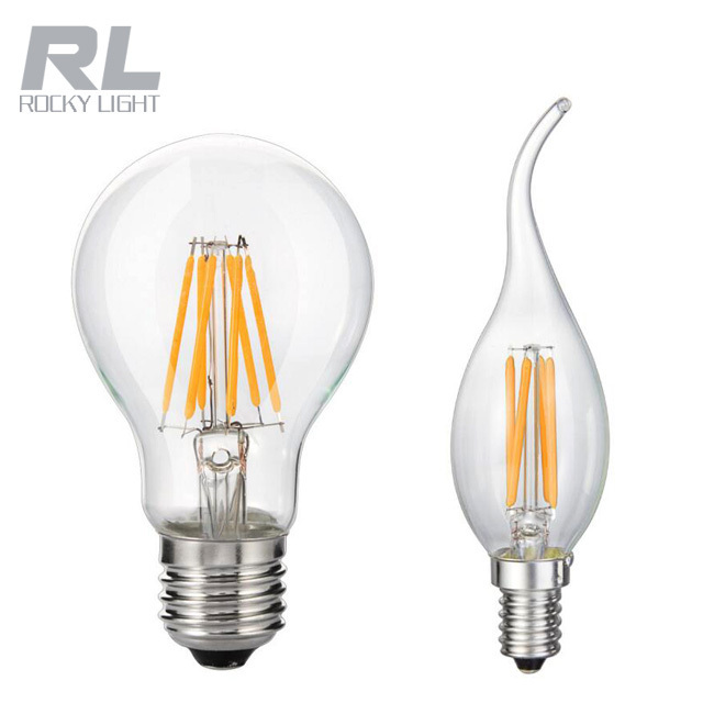 Rocky light E27 AC110V/220 3W/4W/6W/8W vintage Edison led filament bulb with candle shape led filament light led filament lamp