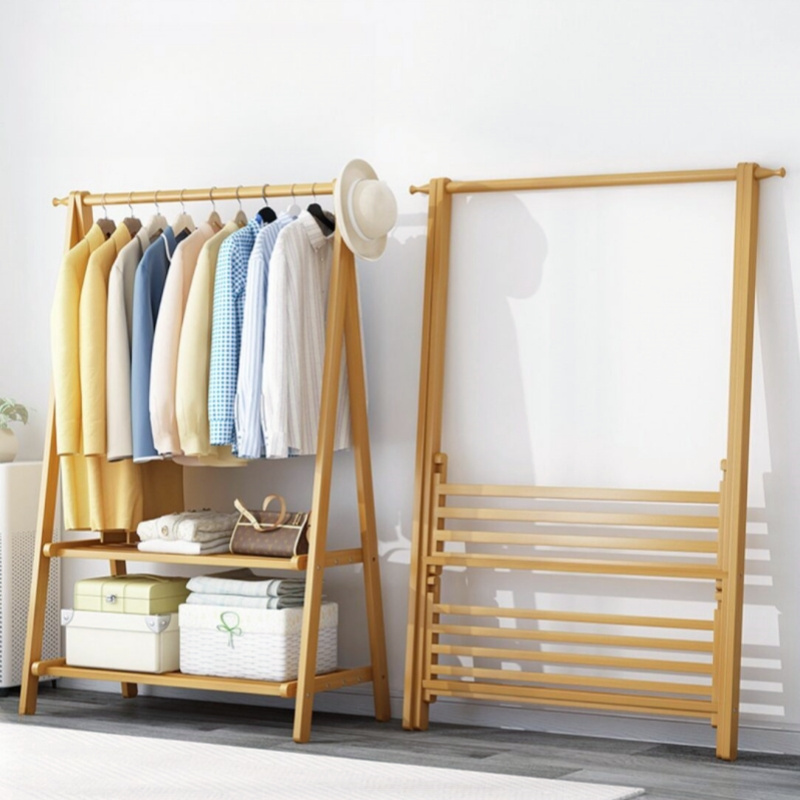 Multifunctional Bamboo Foldable Clothes Display Stand Coat Rack for Hanging Clothes Bags