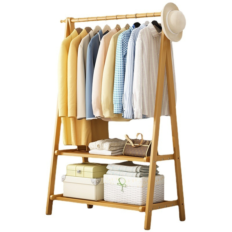 Multifunctional Bamboo Foldable Clothes Display Stand Coat Rack for Hanging Clothes Bags