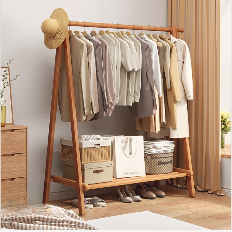 Multifunctional Bamboo Foldable Clothes Display Stand Coat Rack for Hanging Clothes Bags