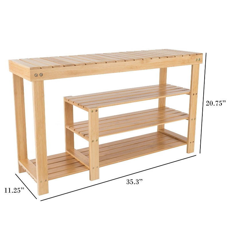 Multipurpose Shoe Rack 3 Tier Bamboo Shoe Storage Long Bench for Living Room Hallway