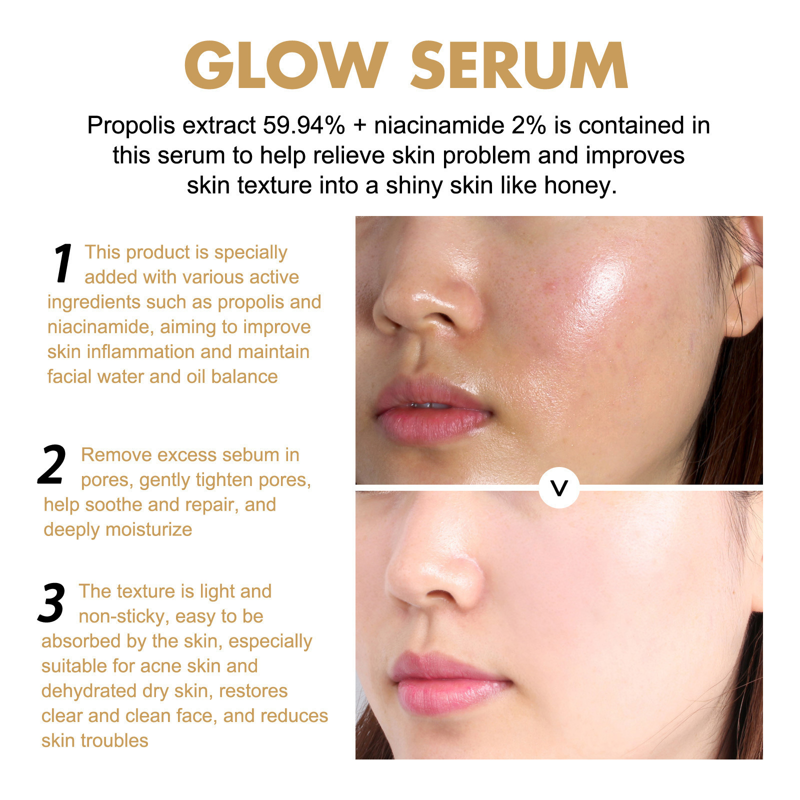 OEM Private Label Niacinamide 10% Glow Serum Anti-age Moisturizing Face Serum Skin Care Hyaluronic Acid Essence Liquid