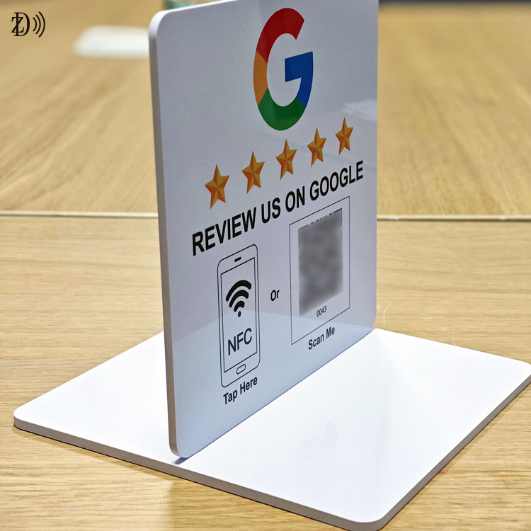 Large NFC Display Google Review Standing Customized Logo Printing NTAG215 RFID Stand Card