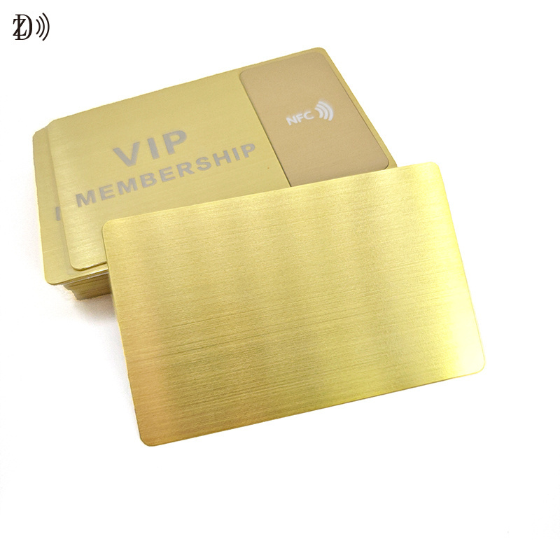 NTAG213 NFC Brushed Gold Card Laser Printing 13.56MHz Stainless Steel RFID Metal Card