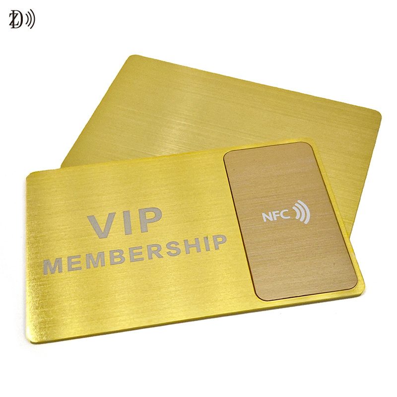 NTAG213 NFC Brushed Gold Card Laser Printing 13.56MHz Stainless Steel RFID Metal Card