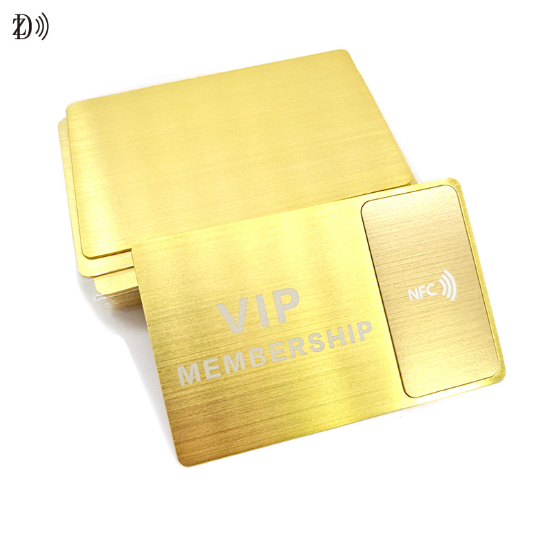 NTAG213 NFC Brushed Gold Card Laser Printing 13.56MHz Stainless Steel RFID Metal Card