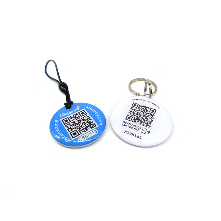 Printed custom QR code keychain and URL programmable RFID epoxy NFC pet ID tag