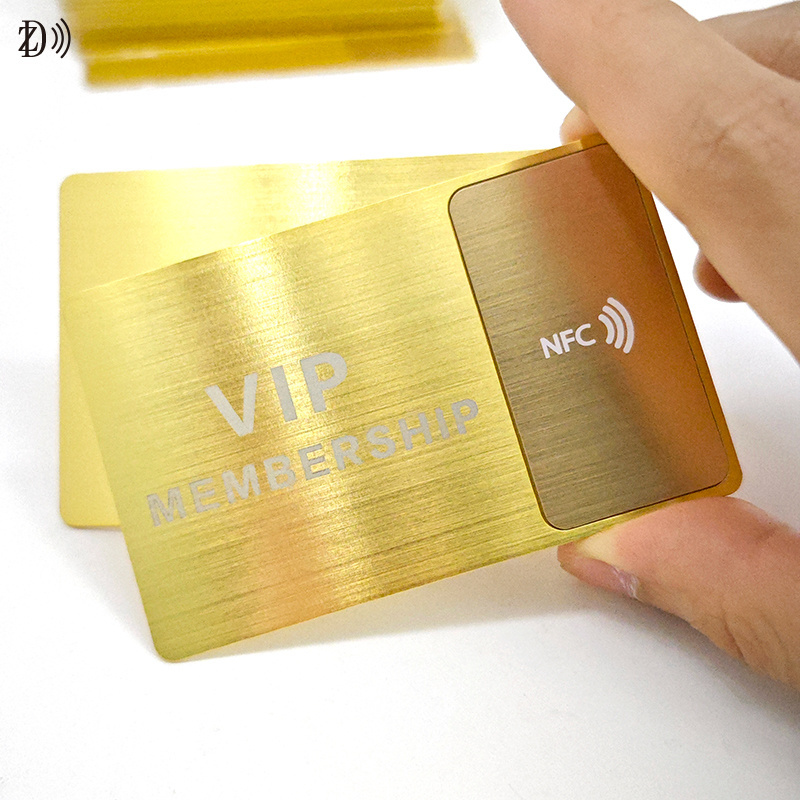 NTAG213 NFC Brushed Gold Card Laser Printing 13.56MHz Stainless Steel RFID Metal Card