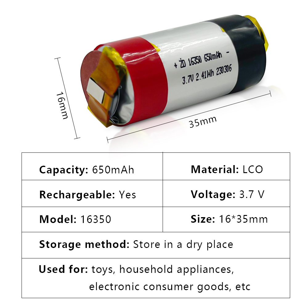 Customized high quality beauty instrument point reading pen digital products 3.7V 650mAh rechargeable cylindrical 16350 lithium