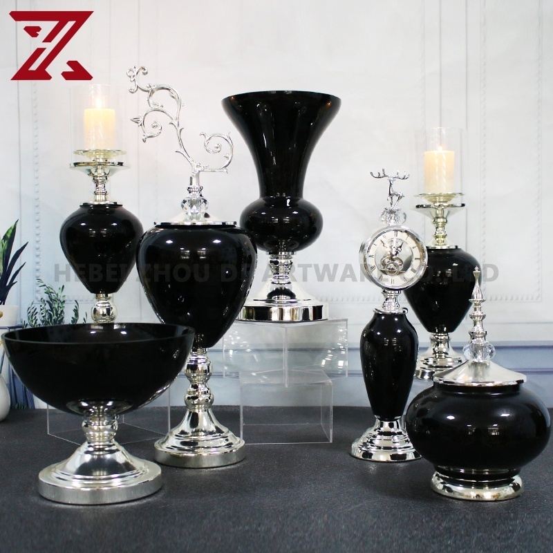 modern glass decorative vase crystal display pieces fruit bowl and clocks set home decor accessories for living room decor