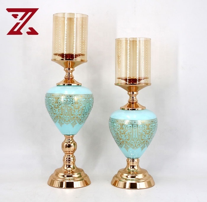 luxury modern living room decoration candle holder creative blue glass candle holder for home decor