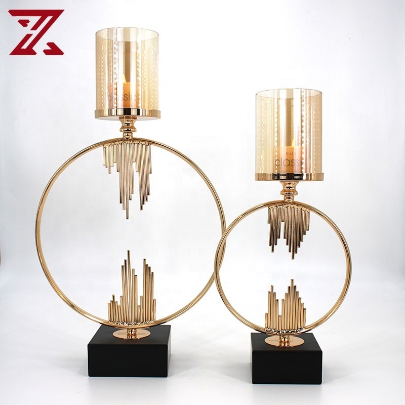 European style metal geometric candle holder unique hurricane metal with glass lid candle holders for candle