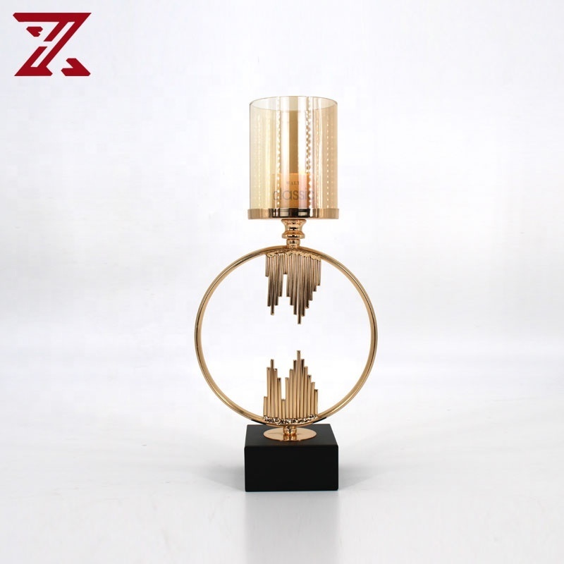 European style metal geometric candle holder unique hurricane metal with glass lid candle holders for candle