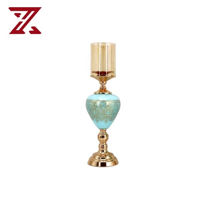 luxury modern living room decoration candle holder creative blue glass candle holder for home decor