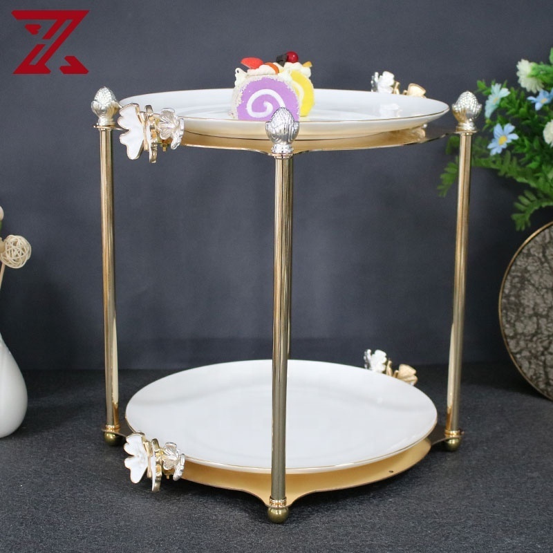 Cheap price sale plated metal stand ceramic cake display shelf living room tea table fruit tray display