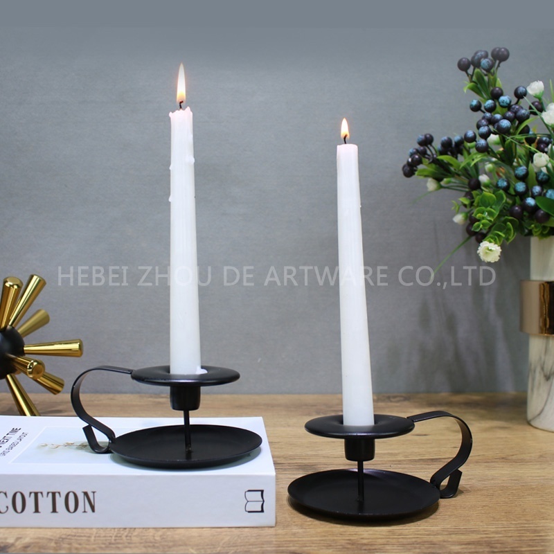 Factory custom black taper candle holder wrought iron surface matte /smooth simple candlestick stand