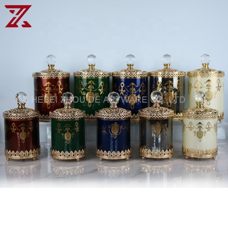 Wholesale Food Storage Colour Containers Pot Candy Jar With Gold Lids Small Glass Jar For Decoration