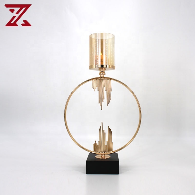 European style metal geometric candle holder unique hurricane metal with glass lid candle holders for candle