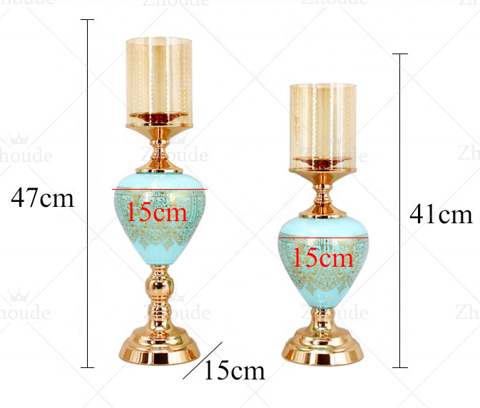 luxury modern living room decoration candle holder creative blue glass candle holder for home decor