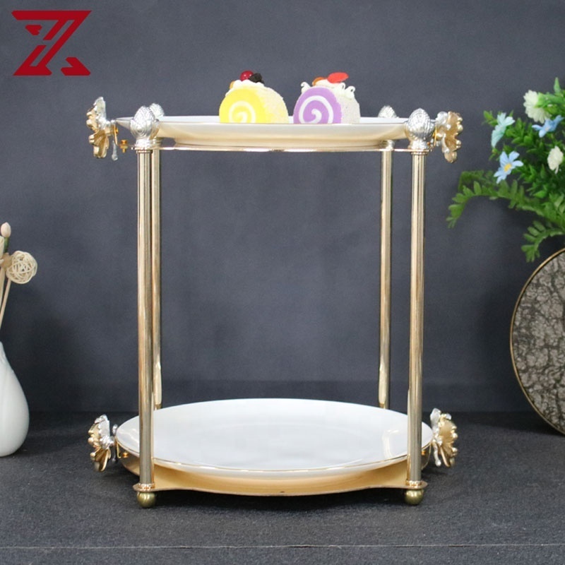 Cheap price sale plated metal stand ceramic cake display shelf living room tea table fruit tray display