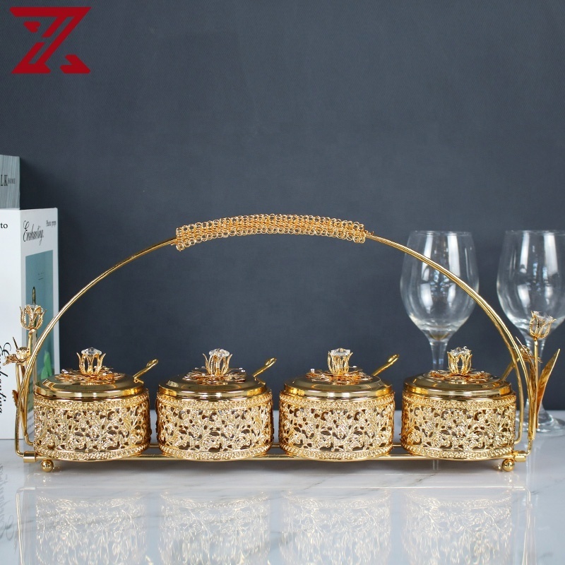 Factory custom gold plated sugar bowl set with spoon turkish glass sugar bowl pot salt cup