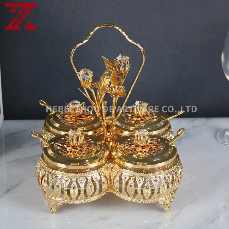 Factory custom gold plated sugar bowl set with spoon turkish glass sugar bowl pot salt cup