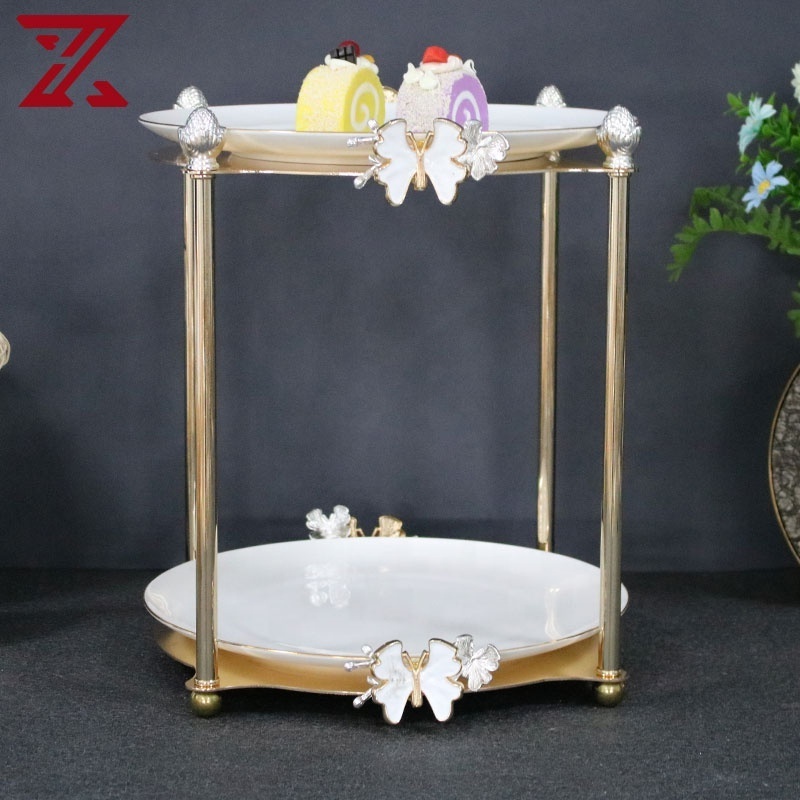 Cheap price sale plated metal stand ceramic cake display shelf living room tea table fruit tray display