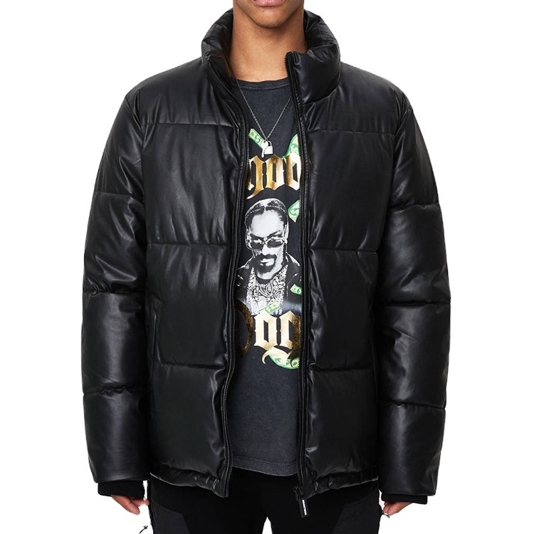 High quality wholesale custom mens plain faux leather puffer jackets without hood