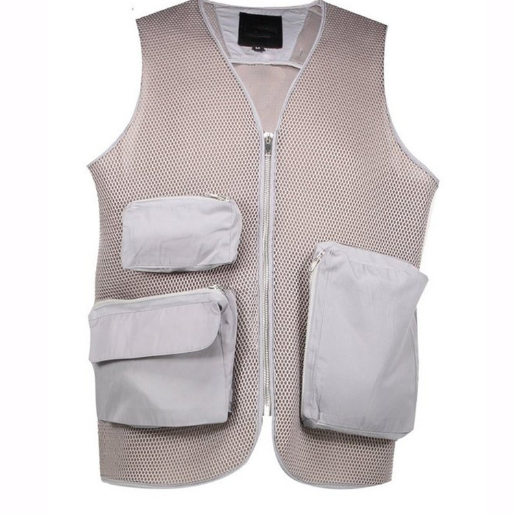 Fashion wholesale mens gray mesh vest with customized utility cargo pockets