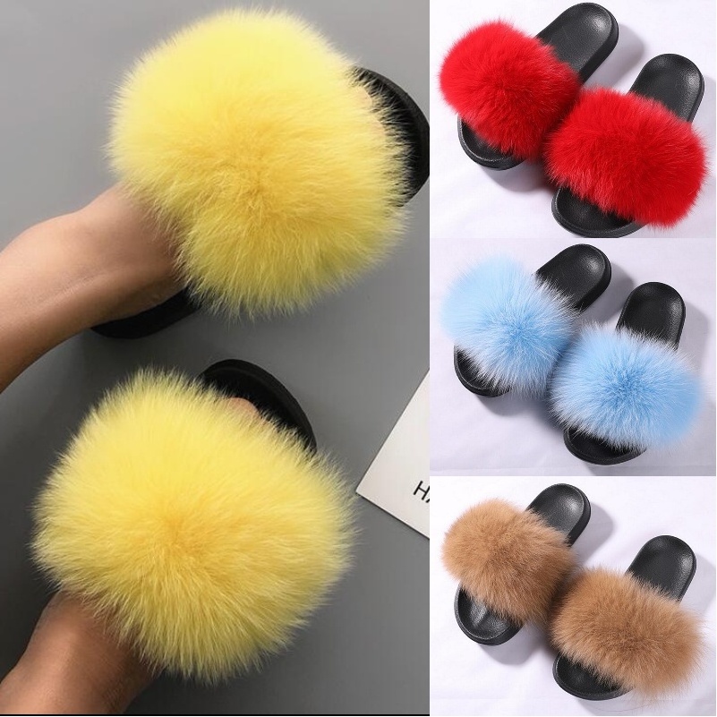 ZDFURS 2024 Fashion Fox Fur Slippers Real Fur Slides Summer Flip Flops Casual Vogue Fox Fur Sandals Vogue Plush Shoes Wholesale